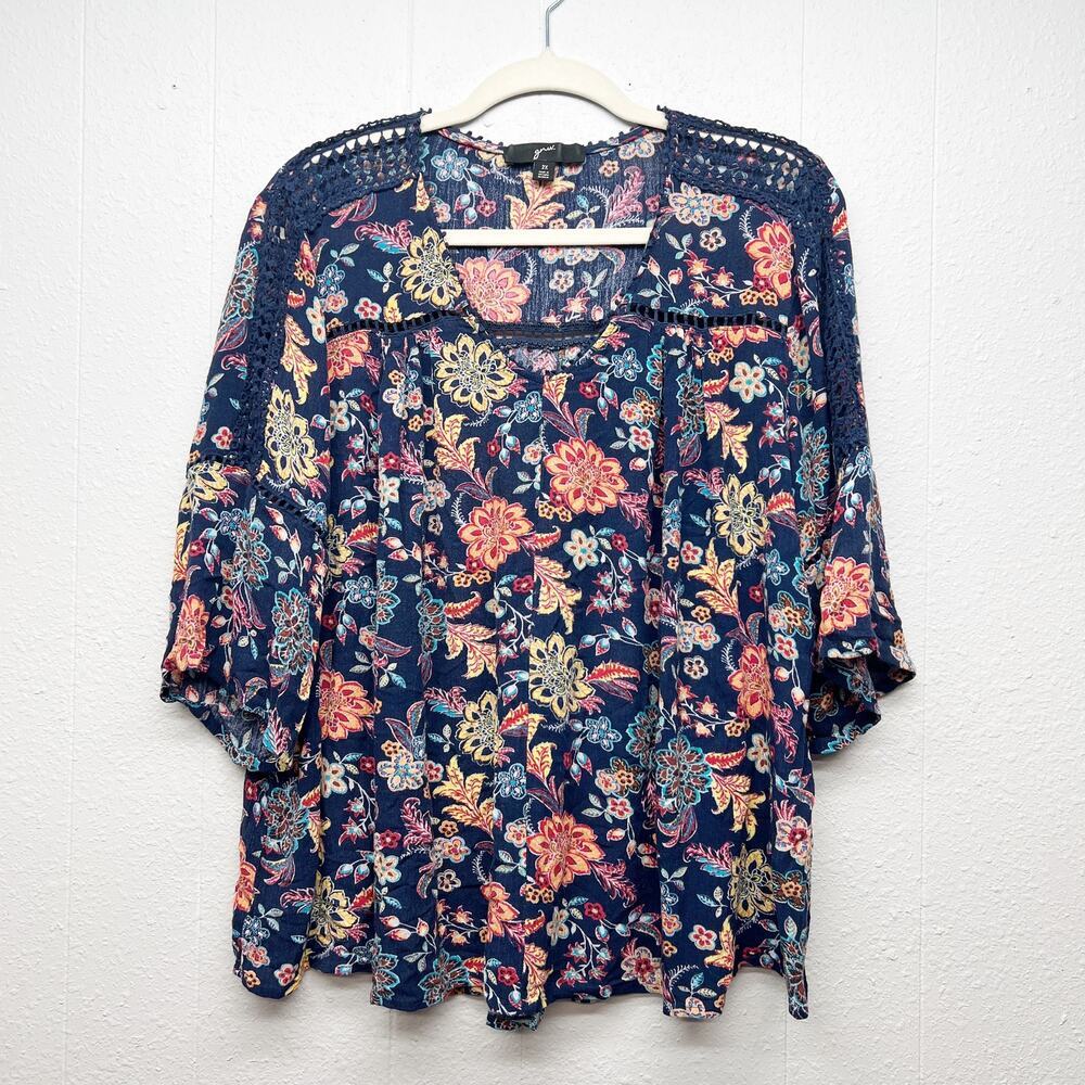 GNW Dark Floral Womens Top 2X Relaxed Crochet Cottagecore Dark Fairy Boho